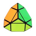 Rubik`s pyramid looking cube called pyraminx used for speedsolving. Nostalgic and retro toy from the 80`s Royalty Free Stock Photo