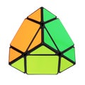 Rubik`s pyramid looking cube called pyraminx used for speedsolving. Nostalgic and retro toy from the 80`s