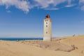 Rubjerg Knude Lighthouse on the coast of the North Sea in the Jutland in northern Denmark. Natural landscape with sand