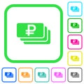 Ruble banknotes vivid colored flat icons icons