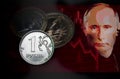 Ruble Euro Dollar Coins Exchange Rate Putin Red Background Chart Plunge