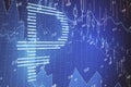 Ruble symbol and falling forex chart on virtual screen Royalty Free Stock Photo