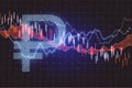 Ruble symbol and falling forex chart on virtual screen Royalty Free Stock Photo