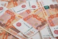5000 rubles background. Russian banknotes at different angles. Royalty Free Stock Photo