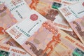 5000 rubles background. Russian banknotes at different angles. Royalty Free Stock Photo