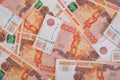 5000 rubles background. Russian banknotes at different angles. Royalty Free Stock Photo