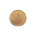 10 rubles on a light background macro photo golden coin Russian currency