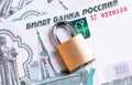 Rubles russian money, banknotes with padlock