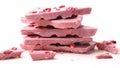 Ruby chocolate close up on white background.