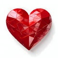 Ruby diamond red heart with visible joints of white, rolled background. Heart as a symbol of affectionlove Royalty Free Stock Photo