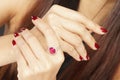 Ruby Diamond Ring on woman hand