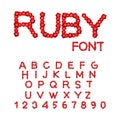 Ruby font. Treasures of alphabet. Gemstone letters