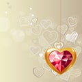 Ruby gold heart on light background