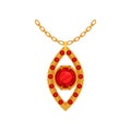 Ruby gold pendant, fashionable jewelry vector Illustration on a white background