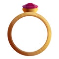 Ruby gold ring icon, cartoon style