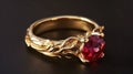 A ruby gold ring, a symphony of elegance and opulence, graced with the rich glow of precious metal and vibrant gem, Ai Generated