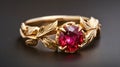 A ruby gold ring, a symphony of elegance and opulence, graced with the rich glow of precious metal and vibrant gem, Ai Generated