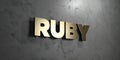 Ruby - Gold sign mounted on glossy marble wall - 3D rendered royalty free stock illustration