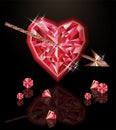 Ruby heart and arrow, happy valentines day Royalty Free Stock Photo