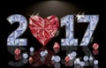 Ruby heart and diamond new year 2017, vector Royalty Free Stock Photo