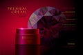 Ruby Premium cosmetic ads cream. skin care. 3d realistic illustration