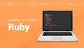 Ruby programming code technology banner. Ruby language software coding development website design