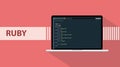 Ruby programming language with laptop and real code script sample Royalty Free Stock Photo