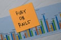 Ruby On Rails write on sticky notes with graphic on the paper isolated on office desk