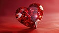 Ruby red diamond heart sparkling against a vivid red backdrop, Ai Generated Royalty Free Stock Photo