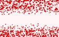 Ruby red flying hearts bright love passion frame border background. Beautiful Confetti Hearts Falling. Royalty Free Stock Photo