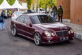 Ruby red Mercedes-Benz E 55 AMG W211 sedan in Mercedes-Benz national jamboree 2023