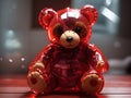 Ruby Red Whispers: Transparent Teddy Bear Illumination