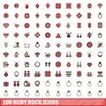 100 ruby rock icons set, color line style Royalty Free Stock Photo