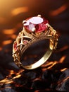 Ruby Stone-Studded Gold Jewelry Ring