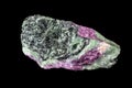 Ruby zoisite specimen, on black background. Royalty Free Stock Photo