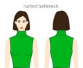 Ruched neckline turtlenecks clothes knits, sweaters character beautiful lady in green top, shirt dress technical fashion