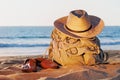 Rucksack on the beach Royalty Free Stock Photo