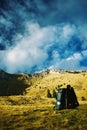 Rucksack & mountains Royalty Free Stock Photo