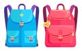 Rucksacks Unisex in Blue and Pink with Pockets