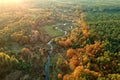 Ruda river in Poland. Top down. Autumn