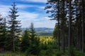 Rudawy Janowickie Landscape Park. Mountain range in Sudetes in Poland. View from Mala Ostra hill