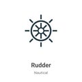 Rudder outline vector icon. Thin line black rudder icon, flat vector simple element illustration from editable nautical concept Royalty Free Stock Photo