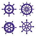 Helm wheel boat silhouettes set. Rudder of a ship