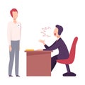 Rude Boss Threatening and Yelling to Male Office Worker, Stressful Working Environment Flat Vector Illustration