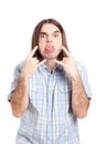 Rude man gesturing and sticking out tongue Royalty Free Stock Photo