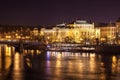 Rudolfinum concert hall at the Vltava riverbank by night