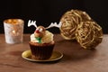 Rudolph reindeer cupcake on Christmas background