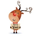 Rudolph Reindeer hold banner with Christmas greetings