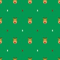 of rudolph reindeer with red and white christmass tree pattern on green background