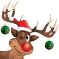 Rudolph the reindeer winking with Christmas balls Royalty Free Stock Photo